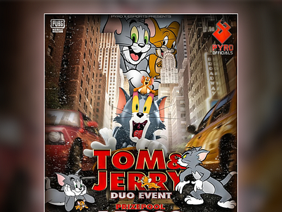 Tom & Jerry Duo PUBGM Event Posters for Pyro Esports branding design esports gaming graphic design illustration logo photoshop poster