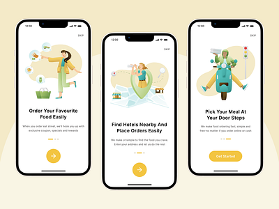 Food Delivery App Onboarding Screens animation app app design delivery app design figma food app food delivery app onboarding screen ui ui design uiux visual design web design website