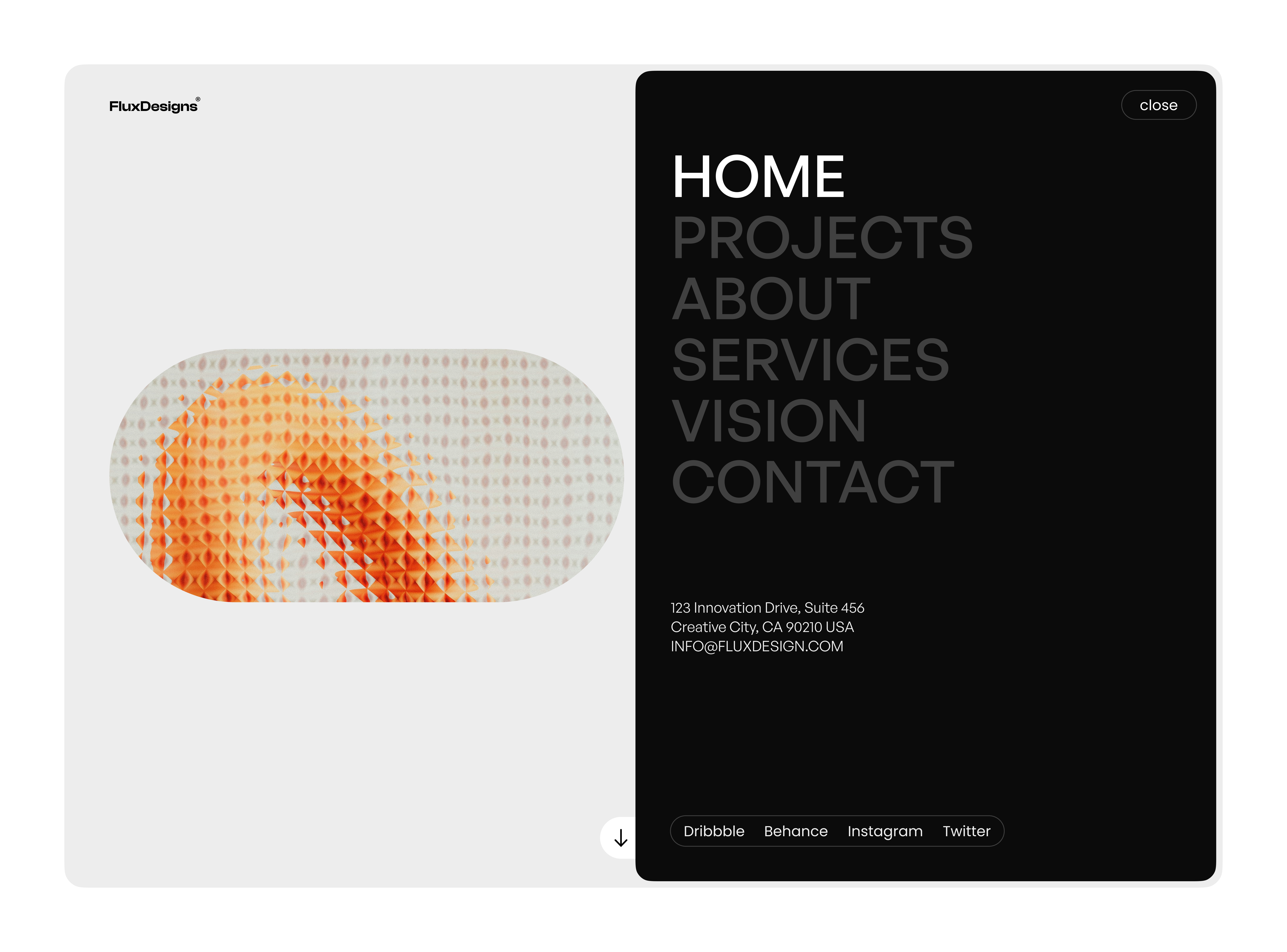 FluxDesigns® — Agency Portfolio Web Deign 2024 about agency branding contact graphic design home illustration inspiration logo menu portfolio product design projects services ucha gulbani ux vision web webdesign