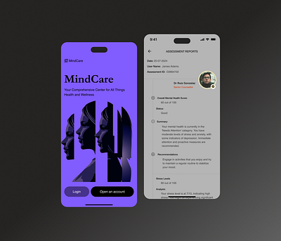 MindCare - Mental Health App clinic design health health app interface mental health mobileapp monitor product design ui ui design uiux uiux design ux ux design