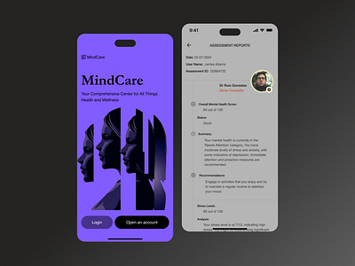 MindCare - Mental Health App clinic design health health app interface mental health mobileapp monitor product design ui ui design uiux uiux design ux ux design