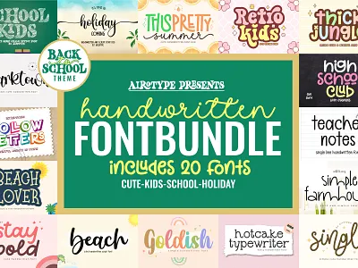 Handwritten Font Bundle | 20 Cute Fonts bouncy font cursive font cute font display font font font bundle fonts handwriting handwriting font handwritten font kids font lettering modern font monoline font school font script script font single line font typeface typography