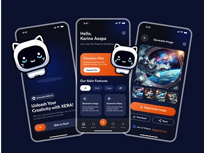 XERA - AI Image Generator ai ai image ai image generator ai tools app art artificial intelligence clean dark mode design illustration image generator mobile app product design technology text to image ui ui mobile uiux ux