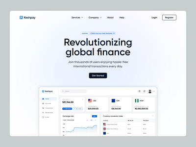 Keshpay Fintech Website cross border currency currency exchange dashboard website exchange exchange rate finance financial fintech gradient light mode pay payments ui ui design ux ux design web web design