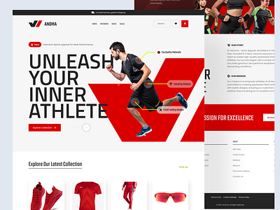 Anoma - Sport Apparel Landing Page apparel website athletic ecommerce clean dashboard landing page landing page design mobile app ui user interface web ui designer website website designer