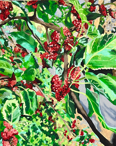 "Right Up On The Mulberry Tree" illustration modern style nature paintings oil painting painting