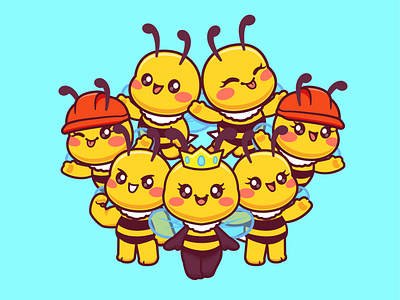 Bee Cartoon Character🐝 bee branding cartoon character cute doodle flat fly friends friendship honey hug icon illustration kids logo nature queen vector yellow