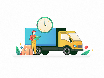 Delivery Illustration art clock courier delivery delivery boy delivery truck illustration line illustration parcel plants time