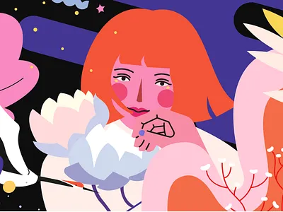 小园素作品：鹤、风与花 ① design flat graphic design illustration vector
