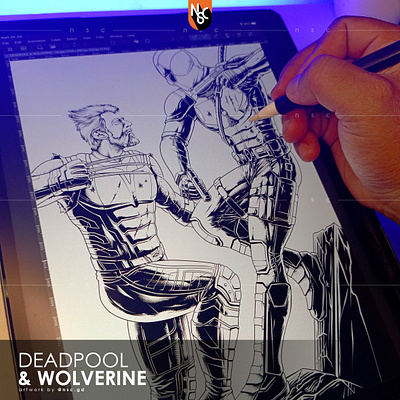 DEADPOOL & WOLVERINE (ink) apparel battle character clothing deadpool deadpool 3 deadpool and wolverine digital art fanart fight film illustration logan marvel marvel comics merchendise movie nft nft creator wolverine