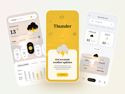 Thunder Weather App Design Concept android cleanapp designconcept interfacedesign ios minimalistdesign mobile app design trending ui uiuxdesign weatherapp