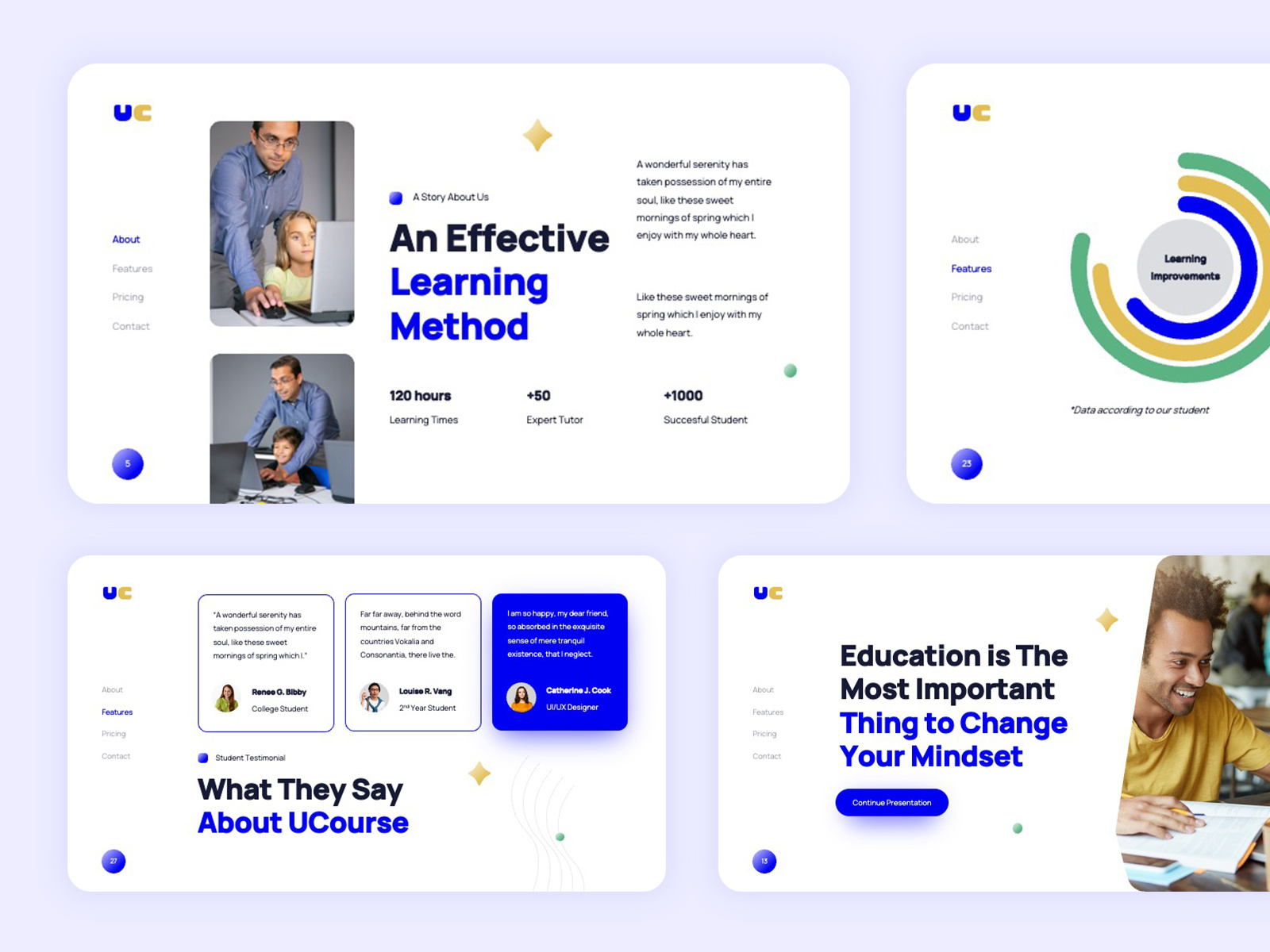 Pitch Deck - UCourse Online Education Course app brand identity branding figma google slides graphic design keynote marketing deck pitch deck powerpoint presentation ui visual identity web