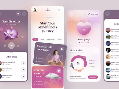 Yoga App android app branding clean design fresh gradient health ios iphone layout meditation mind mindfulness relaxing typography ui ux wellness yoga