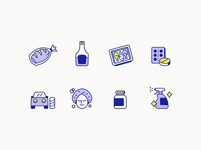 Product Packaging Icons bread car cleaning cute food health icon icon set iconography icons illustration line icons pill self care stickers tablet ui