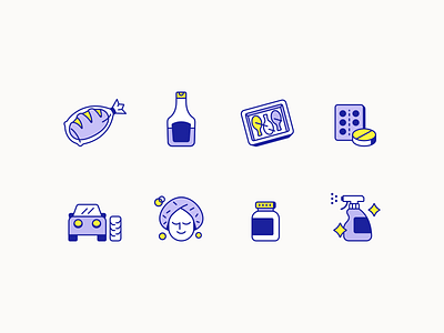 Product Packaging Icons bread car cute food health icon icon set iconography icons illustration line icons pill self care stickers tablet ui