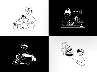 Food Delivery Illustrations art cartoon character character design courier delivery doodle food food and drink food app food delivery food delivery app food delivery service food order groceries illustration illustrator pizza restaurant vector