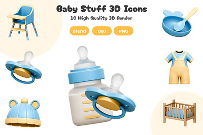 Baby Stuff 3D Icons 3d 3d artwork 3d icon 3d illustration adobestock baby stuff blender blender 3d canva design design element graphic design icon icon illustration iconscout illustration