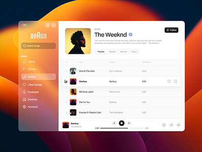 Music Player clean glass glassmorphism light mode light theme minimal modern music music platform music player ui ux