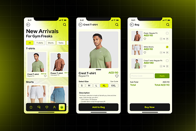 Fitness Clothing Brand - App Screens app asthetic clothing design e commerce fitness gym modern t shirts ui