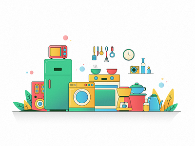 Household Items 3d art art clock flat illustration free icons free icons set graphic design household illustration icons set illustration illustration set illustrator available for hire kitchen items kitchen stuff art line illustration mixxer modern design plants ui illustration vector