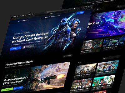 Tournaments.com angga navillera angga ramadan blue cool design cool ui design dashboard gaming grain header hero landingpage tournament ui uiux