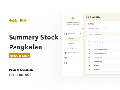 Golden Bird Operation: Summary Stock Pangkalan app appdesign branding dashboard data design illustration logo table ui uidesign uiux user research ux uxdesign uxui web web design website website design