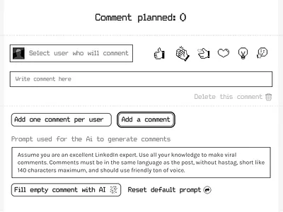 Plan LinkedIn comment - Macintosh system 1.1 style black and white branding dropdown inputs macintosh old style pixel art reactions retro saas system 1.1 ui