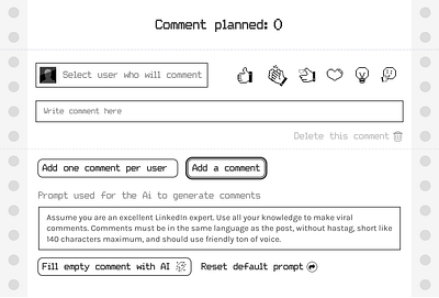 Plan LinkedIn comment - Macintosh system 1.1 style black and white branding dropdown inputs macintosh old style pixel art reactions retro saas system 1.1 ui