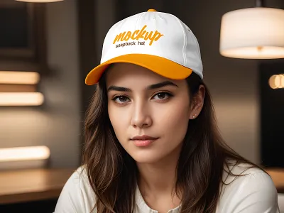 Girl Wearing Snapback Hat accessory apparel baseball cap casual clothing fashion free freebie garments girl hat headwear mockup snap snapback summer visor wear