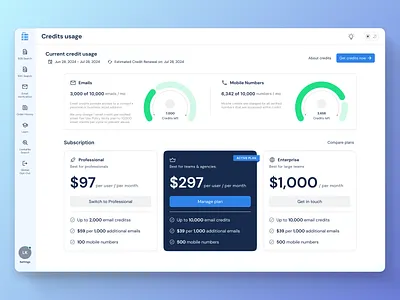 Credit Usage - Outreach SaaS app creative dashboard design illustration interface saas ui