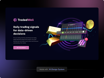 Landing Page for Fintech | M-Design System 3d black landing black website board dark mode dark website dashboard fintech graphic design landing landing page minimal minimalistic signals trading ui web website