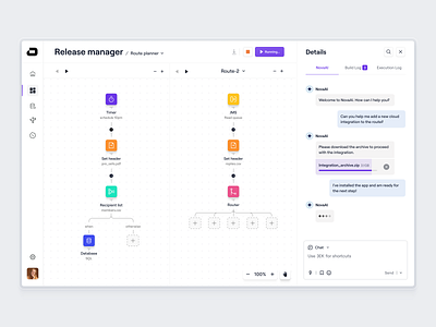 Cloud Integration Release Manager ai artificial intelligence automation bot builder card ui chat code coding developer integration release manager saas schedule tool uiux voit workflow