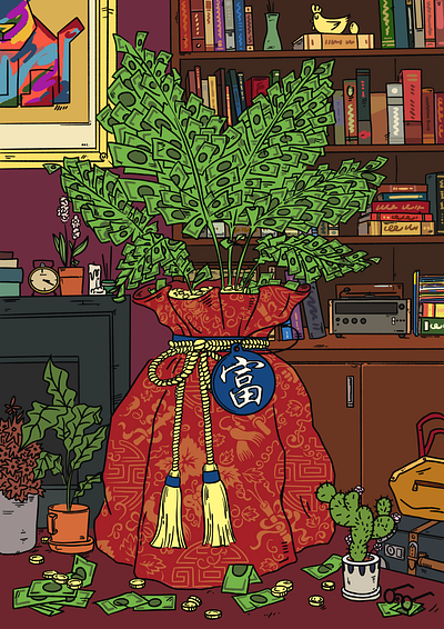 Money Tree in Bloom illustration