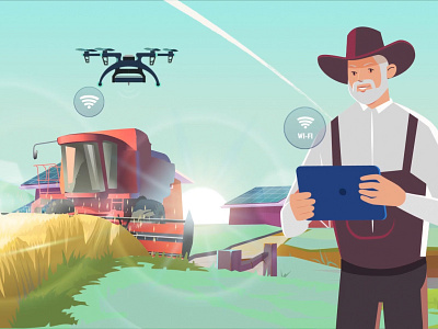 Smart Farmer 2d animation adobe after effects animation drone farm farmer farming harvest harvesting illustrator machine motion design motion graphics smart tablet technology vector vegetables wifi