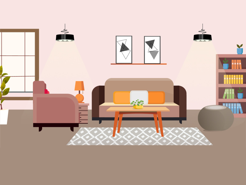 Room Decoration 2d animation adobe after effects animation architecture decoration design furniture hall illustration illustrator interior living lobby motion design motion graphics room smart