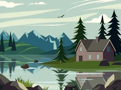 Lake house illustration illustrator vector