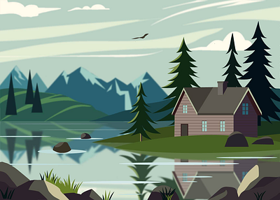 Lake house illustration illustrator vector