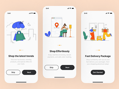 Onboarding page for e-commerce app app black ecommerce mobile onboarding onboarding process orange shopping ui ux white