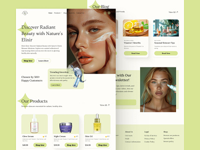 ElixirGlow - Skincare Website Landing Page branding design figma ui uiuxdesign userinterface ux webdesign