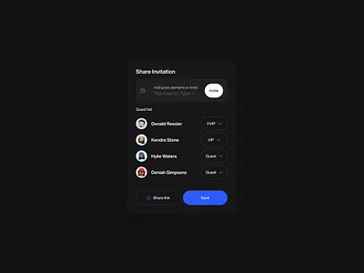 Share invitation modal. invitation text field ui ux