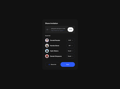 Share invitation modal. invitation text field ui ux