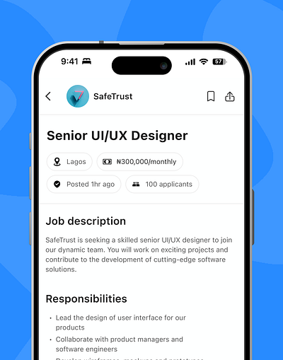 Job Detail Screen for GradHire interface design ui web2