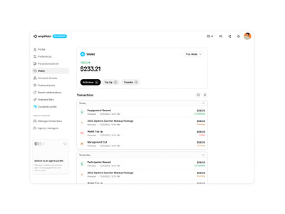Amplifidor Wallet account bank dash wallet