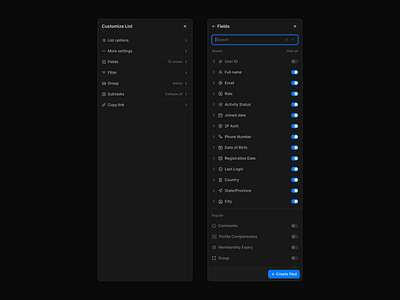 Column Customization | Dark mode column column customization column display column menu column overview column view columns custom column custom columns custom field customization customize list customize table columns customizing columns edit column personalize styling columns table table column customization tablecolumn