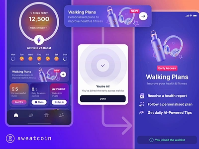 Sweatcoin: Fake Door Test app design product design user experience design user flows user interface design