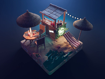 Beach Bar Tutorial 3d bar beach blender diorama illustration isometric process render summer tutorial