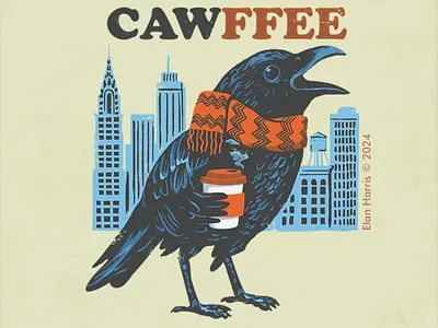 New York Crow bird coffee crow funny illustration nyc rustic scarf