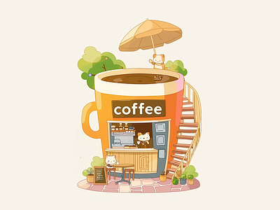猫咪咖啡馆更新～7/15 design illustration ui 插图 插画 线稿插画 设计
