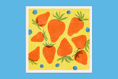 Summer Fruits 🍓 | Faux Riso Food Illustration adobe illustrator adobe photoshop art print blueberry digital illustration faux riso food illustration graphic design illustration procreate retro retro supply co riso risograph strawberry summer fruits vintage