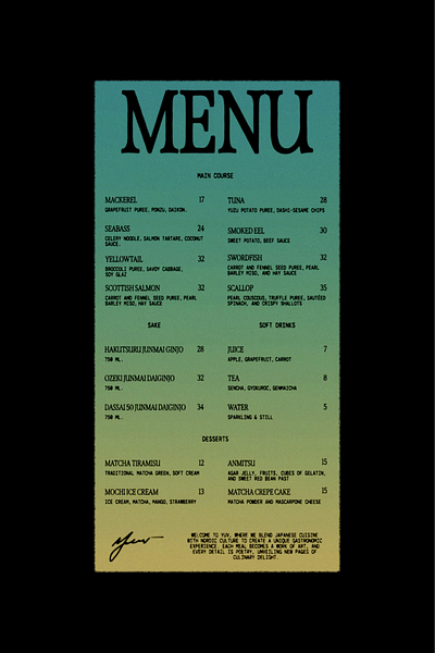 "Yuv" - Print Menu Design branding design graphic design menu restaurant